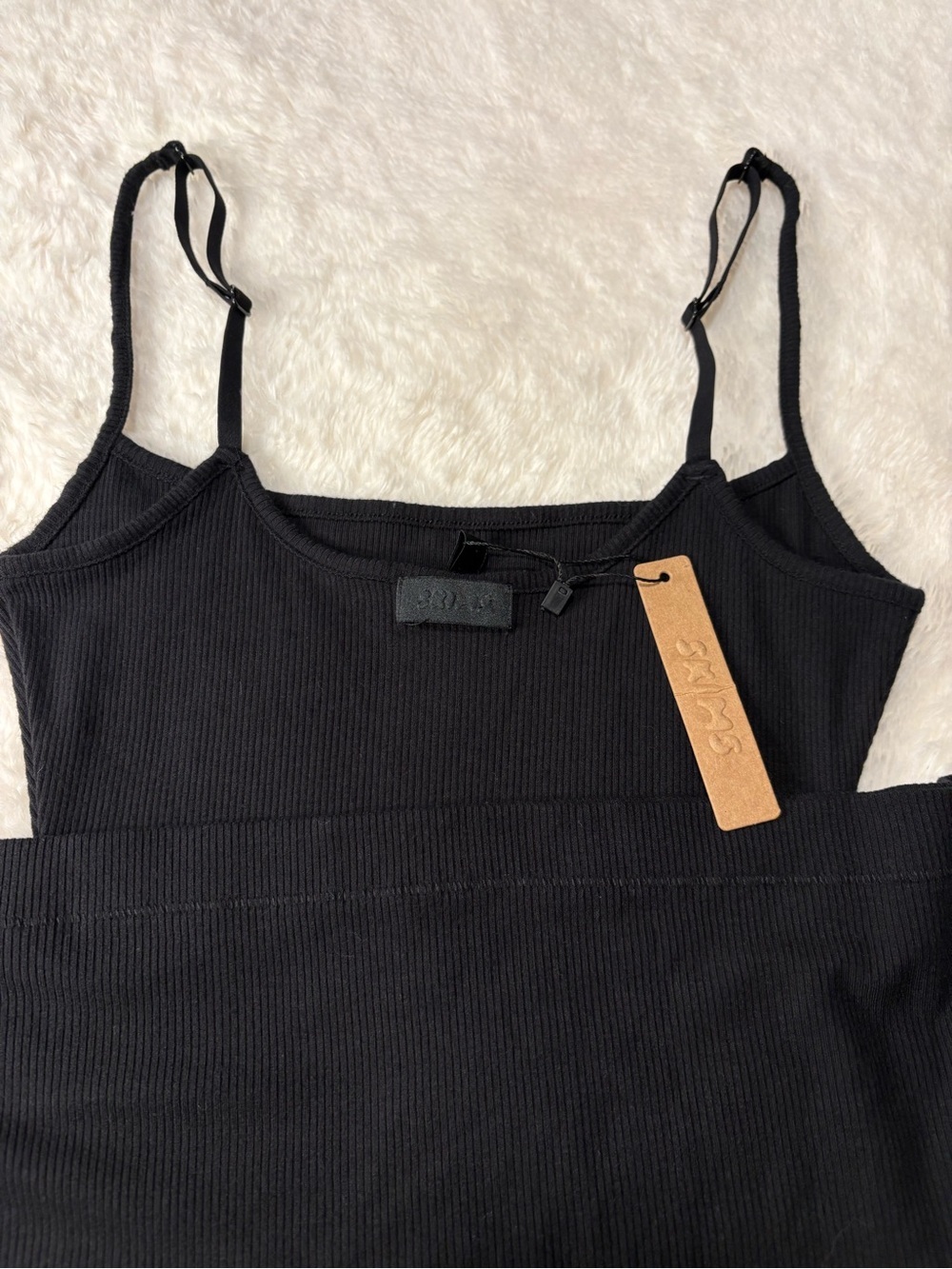 Skims Lounge Petite Long Slip Dress Onyx Black Stretch Maxi Size Small NWT - Picture 8 of 11